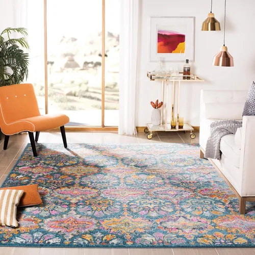 Vista 9 de SAFAVIEH Madison Collection - Alfombra decorativa de 2 pies 3 pulgadas x 3 pies 11 pulgadas, color azul y naranja, diseño de damasco bohemio,