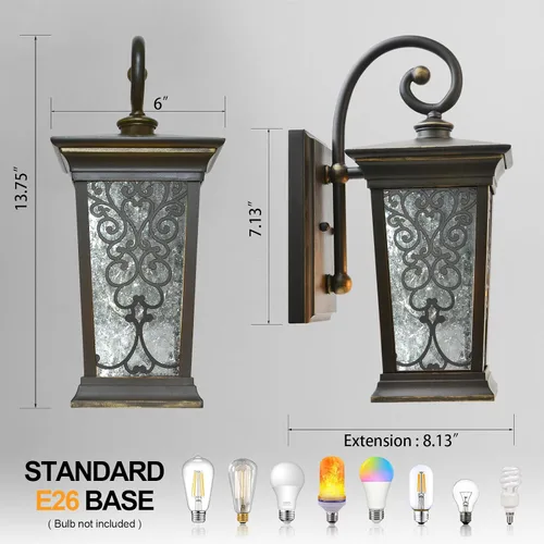 Vista 4 de ALVIME - Lámparas de pared para exteriores, accesorios de iluminación exterior de bronce aceitado de 14 pulgadas, luces impermeables