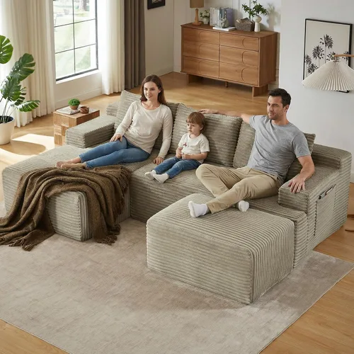 Vista 28 de Lakifun Sofá en Forma de L de 107" con Otomana, Seccional Modular Moderno Sofá Cómodo en Forma de U Nube, Asiento Profundo, Chaise Longue Cama