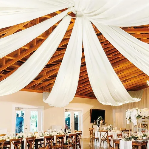 Vista 19 de 6 paneles de cortinas de techo azul bebé para boda, cortinas de techo de 5 pies x 10 pies, tela de drapeado para arco de boda, cortinas