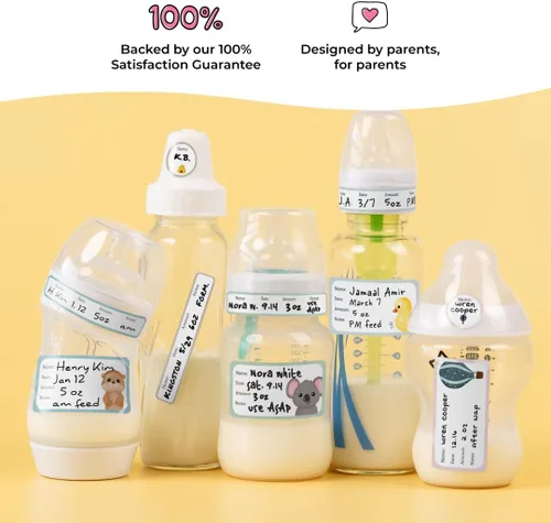 Vista 5 de Etiquetas de Mabel's Labels para biberones del bebé – 24 etiquetas de nombre personalizables y lavables para guardería, almacenamiento de leche