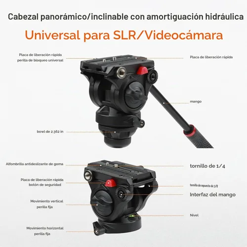 Vista 6 de VILTROX VX-18M - Trípode de video pesado de 74 pulgadas con cabezal fluido