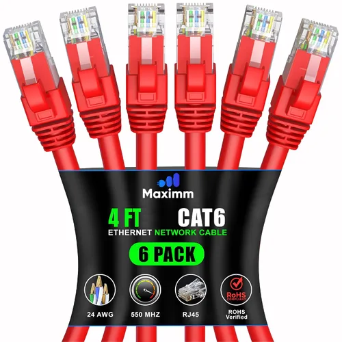 Vista 99 de Maximm Cable Ethernet Cat 6 de 0.6 pies (paquete de 6) – Cable LAN de alta velocidad, cable de Internet, cable de conexión y cable de red – UTP