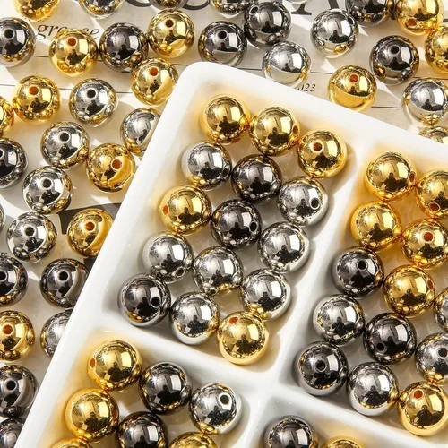 Vista 4 de cuentas de acrílico de 16 mm en color dorado y plateado de 100 unidades, cuentas de chicle para bolígrafo, para hacer pulseras, diademas, collares