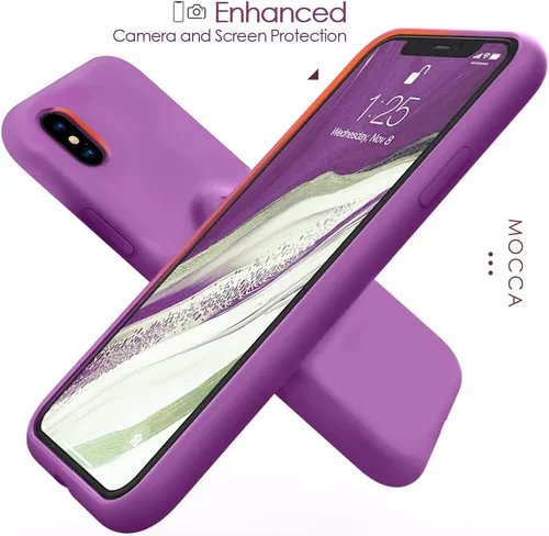 Vista 7 de MOCCA - Funda protectora de silicona con soporte, antiarañazos, de cuerpo completo y a prueba de golpes para iPhone XS/X de 5.8 pulgadas, morado