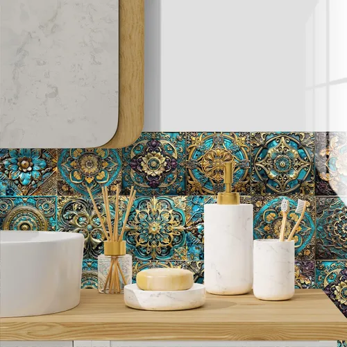 Vista 50 de Alwayspon Adhesivo para azulejos de pared moriscos para despegar y pegar, calcomanías de vinilo autoadhesivas para azulejos de cocina y baño, 4 x 4