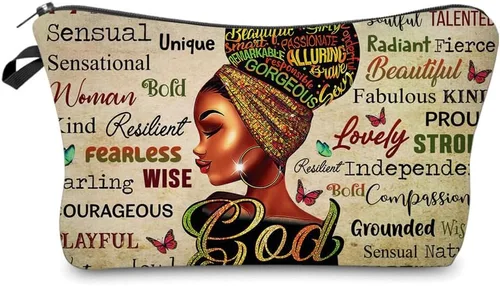 Vista 13 de Bolsa de maquillaje afroamericana para monedero, bolsas de cosméticos negras afro para mujer, regalo inspirador, pequeña bolsa de cosméticos