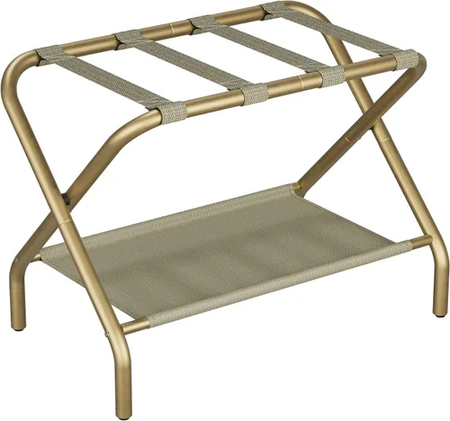 Vista 11 de Smuxee Portaequipajes Negro Paquete de 2, Soporte Plegable para Maletas con Estante de Almacenamiento de Tela, Portamaletas con 4 Correas de Nailon