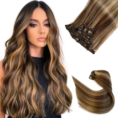 Vista 27 de Extensiones de cabello con clip Ubetta de cabello humano real, extensiones de cabello negro azabache con clip, 7 piezas, 70 g, extensiones