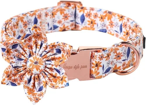 Vista 18 de Collar de perro de Halloween de estilo único con arco de flores de Unique Style Paws, collar de calabaza de algodón para perros pequeños, medianos