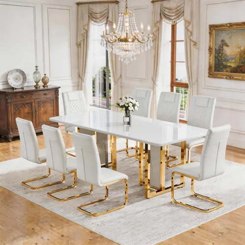 Vista 12 de Juego de mesa de comedor de mármol blanco de 63" para 6 Sillas negras 1