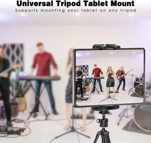 Vista 4 de Adaptador de trípode para tablet con cabeza esférica, soporte para tabletas de 4.7 a 12.9 pulgadas, compatible con iPad Pro, Air, Mini, Selfie