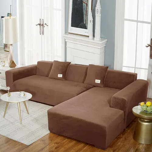 Vista 21 de IMYOGI Fundas de sofá de alta elasticidad en forma de L, 2 fundas de sofá seccionales, una para sofá porción uno para diván, de terciopelo, lavable