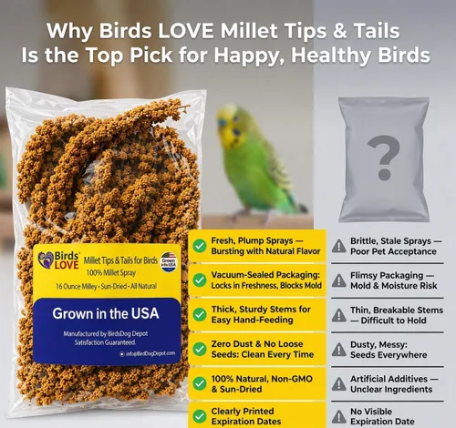 Vista 3 de Birds LOVE Puntas y Colas de Mijo para Aves - Periquitos, Cacatúas, Periquitos, Pinzones, Cotorras, Canarios, Cacatúas - Mijo Natural y Saludable