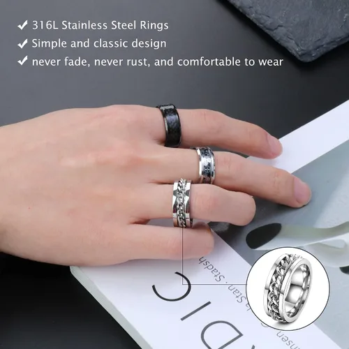 Vista 4 de Anillos para ansiedad de acero inoxidable para hombres mujeres y niños anillo de ansiedad fresco de 4 a 0315in para ansiedad juego de 16 anillos