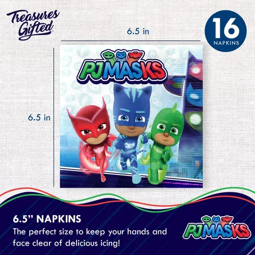 Vista 3 de Treasures Gifted Servilletas de PJ Masks con licencia oficial, paquete de 16 – Suministros de fiesta de PJ Masks – Suministros para fiesta