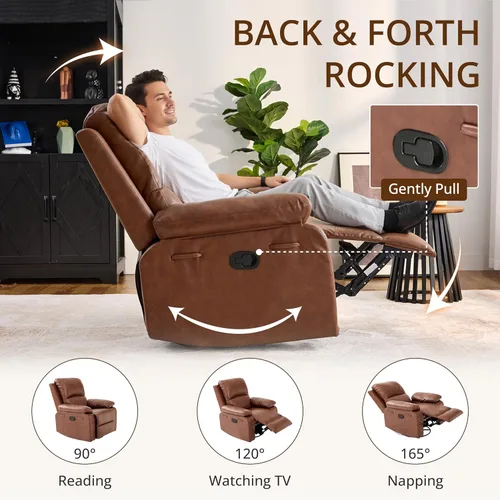 Vista 4 de Silla reclinable de cuero mecedora giratoria de 360° para adultos Camello