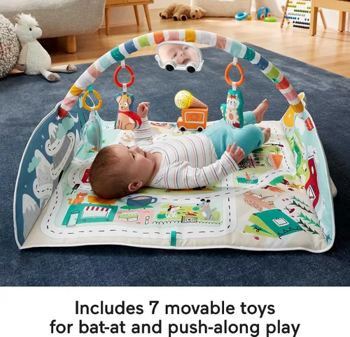 Vista 3 de Fisher-Price Alfombra de juegos para bebé, gimnasio de ciudad a jumbo con música y luces para juegos de desarrollo, recién nacidos a partir de 0