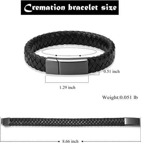 Vista 7 de Imrsanl Pulsera de urna de cremación para cenizas para mujeres y hombres, pulsera de urna de cuero trenzado conmemorativo para cenizas humanas