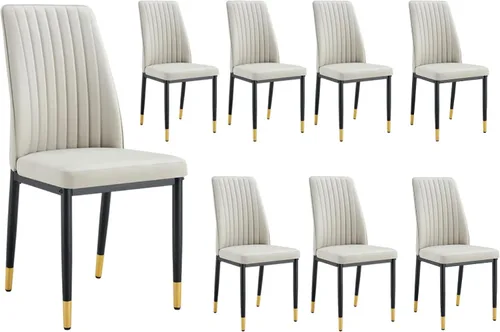 Vista 12 de Juego de 4 sillas de comedor modernas, de piel sintética, con patas de metal, para comedor, oficina, sala de espera (juego de 4, color blanco)