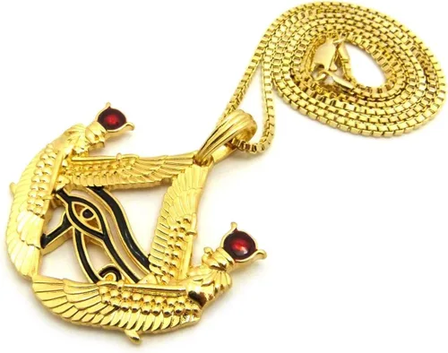 Vista 3 de Shiny Jewelers USA Colgante de hip-hop con ojo de piedra roja egipcia para hombre, caja de 24 pulgadas, collar de cadena de cuerda