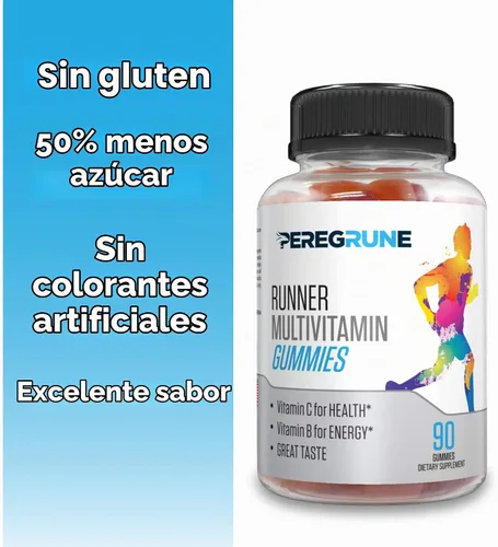 Vista 3 de Runner - Gomitas multivitamínicas – Vitamina diaria para correr con vitaminas A, C, D, E y complejo B – 50% menos de azúcar – Antioxidantes