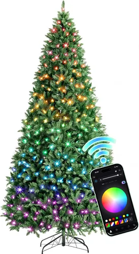 Vista 13 de HOLLO STAR Árbol de Navidad preiluminado de 4.5 pies, luces RGBW multicolor Control de aplicación, árbol de Navidad artificial con 197 luces LED