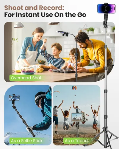Vista 9 de CAMBOFOTO - Trípode de 82 pulgadas de alto para iPhone con cuello de cisne y control remoto, soporte