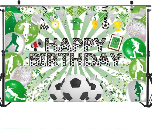Vista 3 de Mocsicka Telón de fondo de cumpleaños con temática de fútbol, decoración de fiesta de fútbol, fondo de fotos, decoraciones de fiesta de fútbol