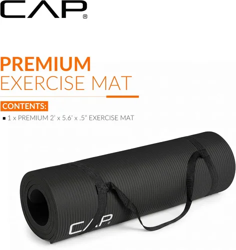 Vista 2 de CAP Barbell Colchoneta de yoga y ejercicio de alta densidad de 1/2 pulgada con correa Múltiples opciones
