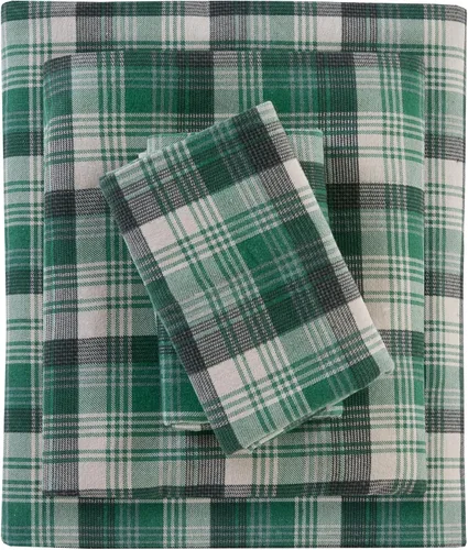 Vista 28 de Woolrich - Juego de sábanas de algodón con estampado de dijes de cabaña, sábanas de franela 100% algodón, juego de ropa de cama cálido y mullido