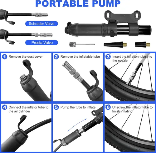 Vista 4 de Bolsa de asiento de bicicleta a prueba de agua con kit de herramientas para bicicleta, kit de reparación de bicicletas con bomba de neumáticos