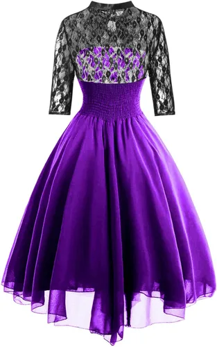 Vista 2 de Vestido gótico para mujer, sexy, de encaje, cóctel, fiesta, vintage, festival, noche, Halloween, vestido de retazos