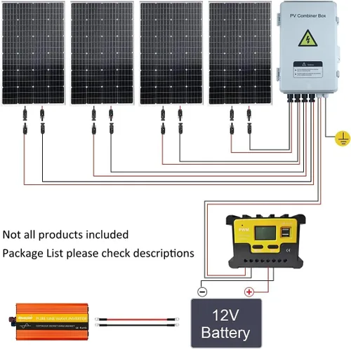 Vista 2 de Kit de panel solar de 480 W con batería e inversor Sistema solar completo de 12 V: 4 paneles solares de 120 W e inversor de corriente de 1000 W
