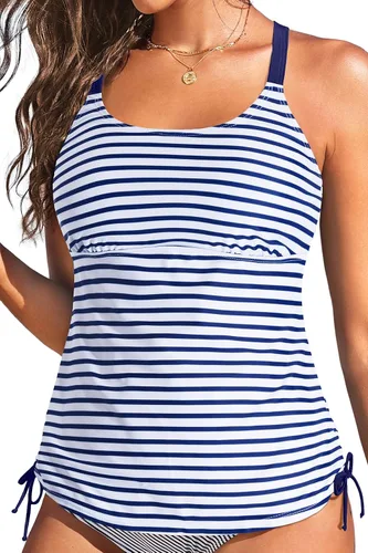 Vista 24 de Holipick Top de Tankini para Mujer Solamente Top de Traje de Baño Tankini Sin Parte Inferior Color Stripe2
