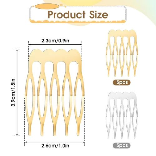 Vista 2 de 20 peines pequeños de dientes franceses para el cabello, color plateado y dorado, para cabello fino