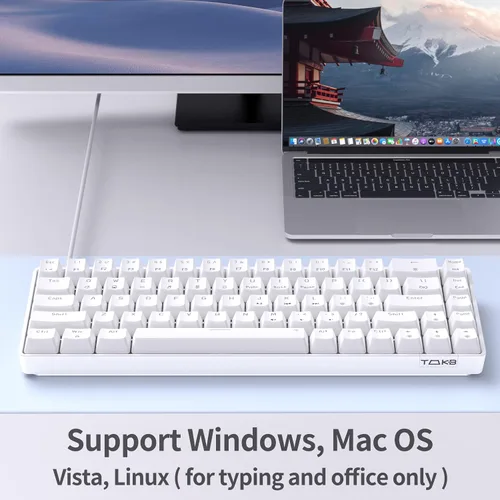 Vista 7 de TMKB - Teclado 60% para juegos, 60% retroiluminación LED, ultra compacto, 68 teclas, 60% teclado mecánico con flechateclas de control separadas