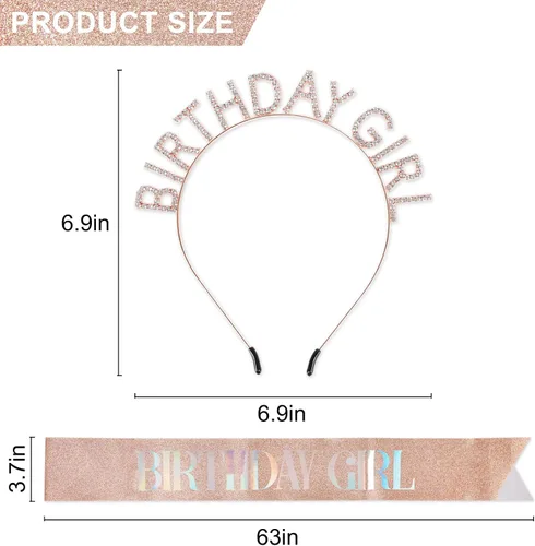 Vista 2 de Coronas de cumpleaños para mujer con banda de feliz cumpleaños para niña, accesorios brillantes de diamantes de imitación, recuerdos de fiesta