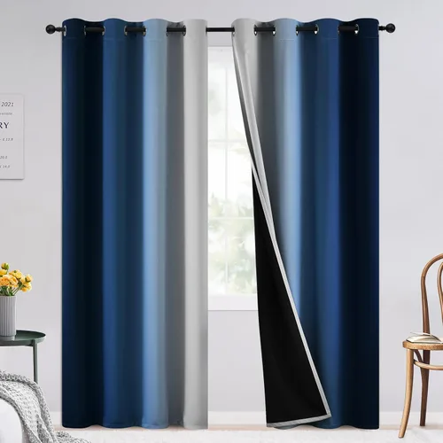 Vista 161 de SimpleHome Cortinas degradadas degradadas para oscurecer la habitación de 36 pulgadas de largo para dormitorio, con ojales y bloqueo de luz Negro
