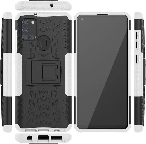Vista 4 de Asuwish Funda de teléfono para Samsung Galaxy A21S con protector de pantalla de vidrio templado y soporte delgado, funda protectora híbrida
