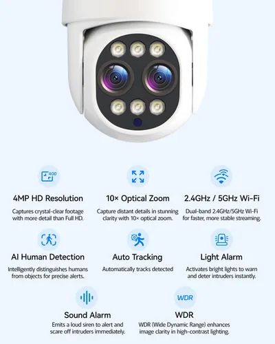 Vista 2 de Cámara de seguridad inalámbrica para exteriores con monitor, 2 cámaras PTZ de doble lente 10X con zoom híbrido para vigilancia del hogar, visión
