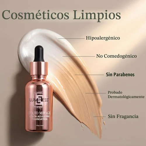 Vista 6 de LUMINESS Kit de 3 piezas Liquid Mirage - Base con cambio de color con SPF 50, pincel de maquillaje y primer hidratante y ligero para el rostro, base