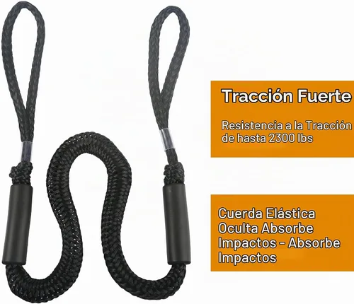 Vista 6 de Cuerda de amarre para lancha de 3.5 pies, paquete de 2 amarres para embarcaciones para acoplamiento de cables elásticos negros, accesorios