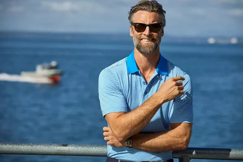 Vista 3 de Cutter & Buck Polo Drytec Forge Tonal Stripe UPF 50 que absorbe la humedad para hombre
