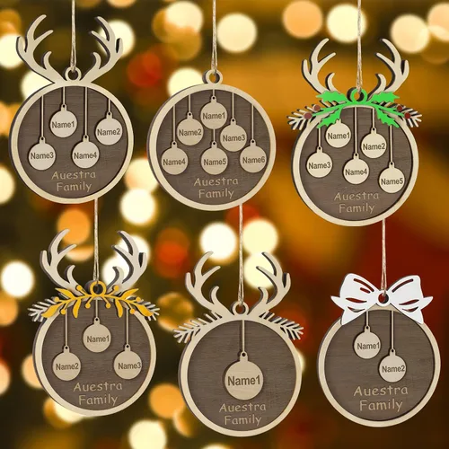 Vista 6 de Adornos de Navidad personalizados, familia de 1 nombre, adornos de Navidad de madera personalizados, decoración personalizada, decoración de árbol