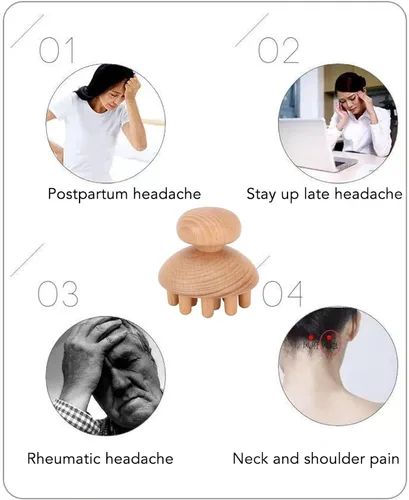 Vista 5 de HURRISE Masajeador de cabeza de madera, forma elimina molestias, reduce el estrés, herramienta de masaje de cabeza para dolor de cabeza
