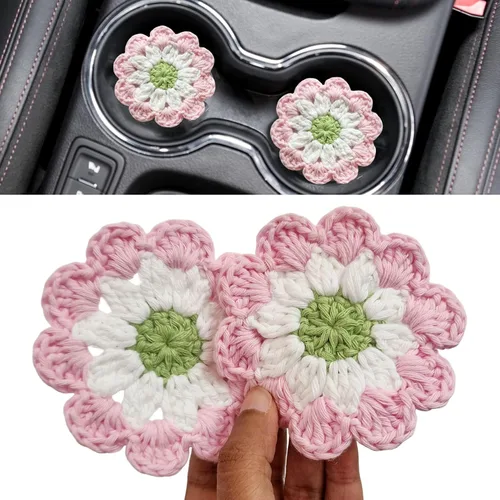 Vista 17 de Juego de posavasos de flores con volantes de ganchillo de algodón (Blush Garden)
