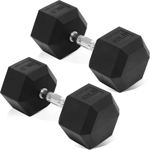 Vista 14 de Fitvids Hex Dumbbells Rubber Coated Hand Weights for Exercises and Fitness Home Gym, 5-50 LB Pair