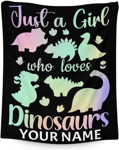 Vista 8 de Manta de dinosaurio para regalo, 30 x 40 pulgadas, bonita manta para adultos y niñas, mantas de felpa suave arcoíris para sofá y viajes