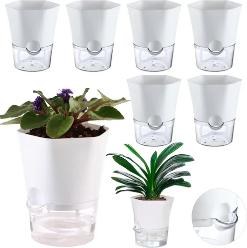 Vista 14 de Paquete de 3 macetas transparentes de riego automático de 7.8 pulgadas para plantas de interior, macetas hexagonales grandes con riego automático